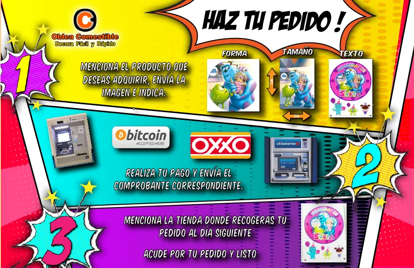 Tu pedido en 3 pasos con Oblea Comestible y Transfer para Gelatina
