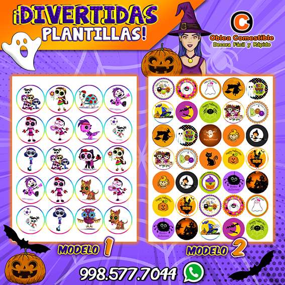 Circulos de Halloween Oblea Comestible 1 y 2